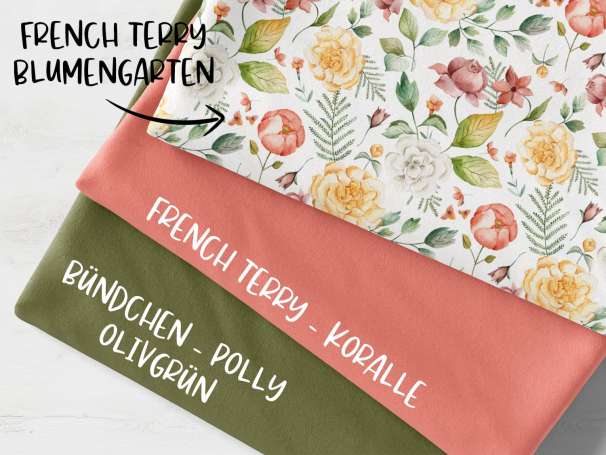 Stoffpaket French Terry - Blumengarten - olive