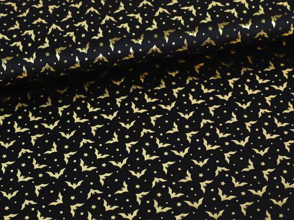 Polyester Jersey Stoff - Fledermäuse - schwarz-gold