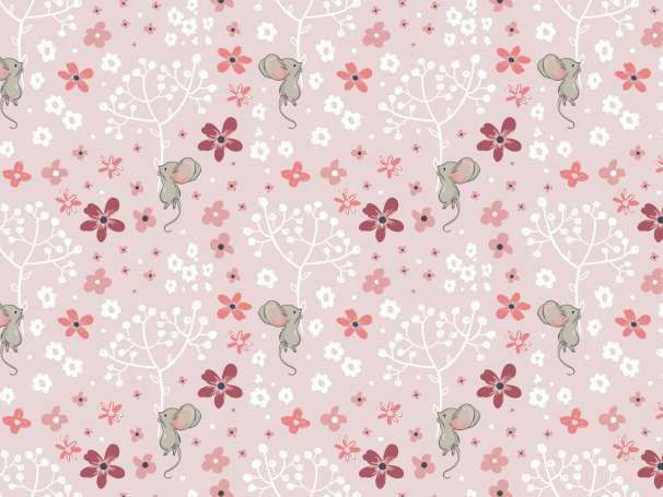 Jersey Stoff - Kleine Maus mit Pusteblume - rosa
