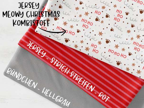 Stoffpaket - MEOWy Christmas, Kombistoff - hellgrau