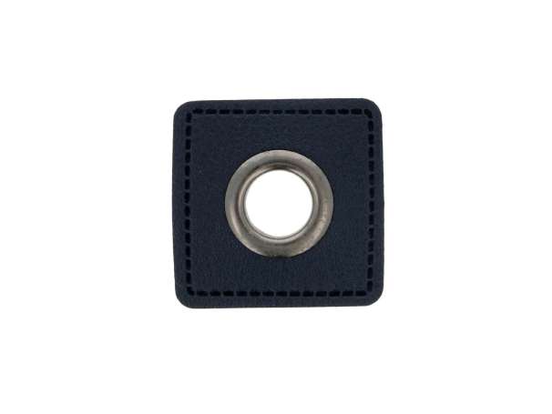 1 Kunstleder-Quadrat mit Öse - 8 mm - marine-silber