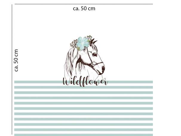 Jersey Stoff PANEL - Pferd Wildflower - dunkles mint