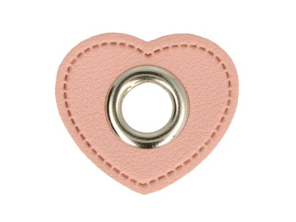 1 Kunstleder-Herz mit Öse - 11 mm - rosa/silber