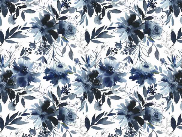 Viskose Jersey Stoff - Aquarell Blumen - blau