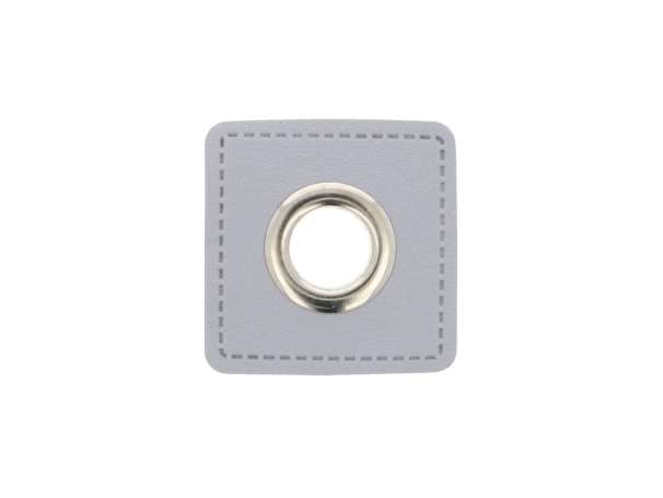 1 Kunstleder-Quadrat mit Öse - 8 mm - grau-silber