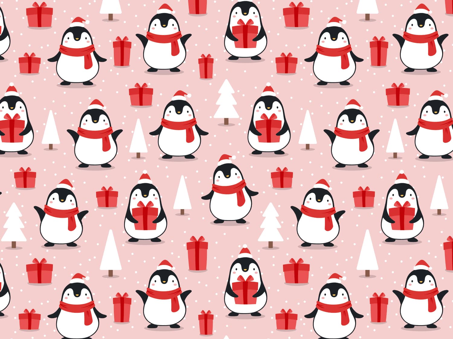 French Terry - Pinguin mit Geschenk, rosa-rot - online kaufen