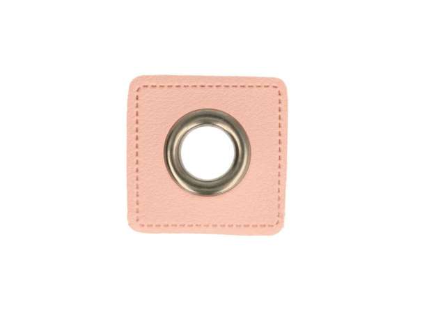 1 Kunstleder-Quadrat mit Öse - 8 mm - rosé-silber