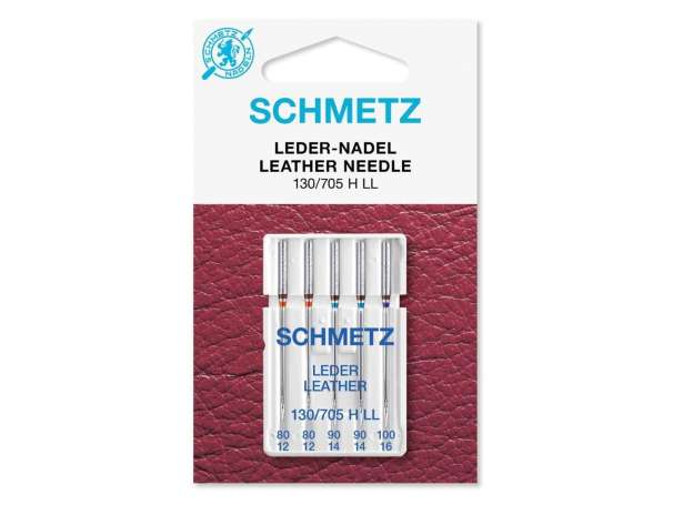 Schmetz - 5 Nähmaschinennadeln, Leder-Nadel 130/705 H LL - NM 80/12-100/16