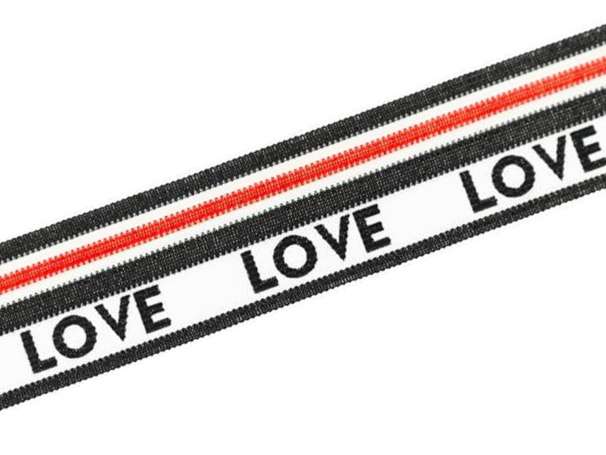 Einfassband - Streifen & Love - schwarz/weiß/rot