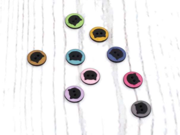 Knopf - 12 mm - Katzenkopf, verschiedene Farben