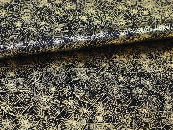 Polyester Jersey Stoff - Spinnennetz - schwarz-gold