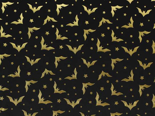 Polyester Jersey Stoff - Fledermäuse - schwarz-gold