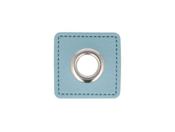 1 Kunstleder-Quadrat mit Öse - 8 mm - eisblau-silber