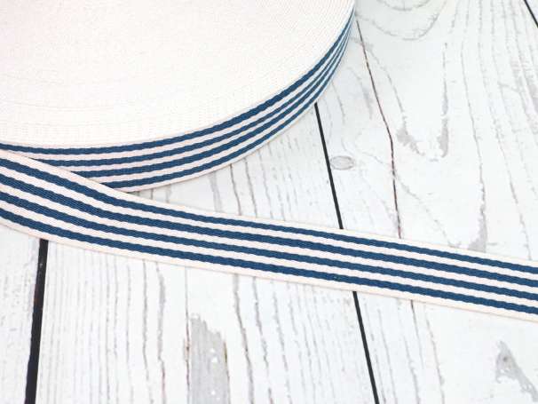 Gurtband - 35 mm - Streifen, creme-petrolblau