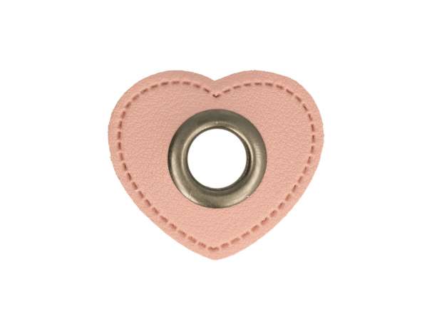 1 Kunstleder-Herz mit Öse - 8 mm - rosa/anthrazit