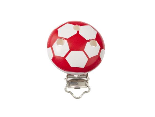 Schnulli-Ketten Clip - Fußball - rot-weiß