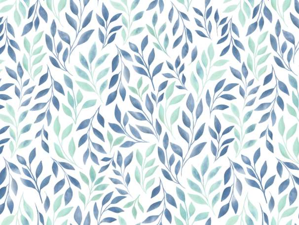 Jersey Stoff - Watercolor Leaves - hellmint, blau