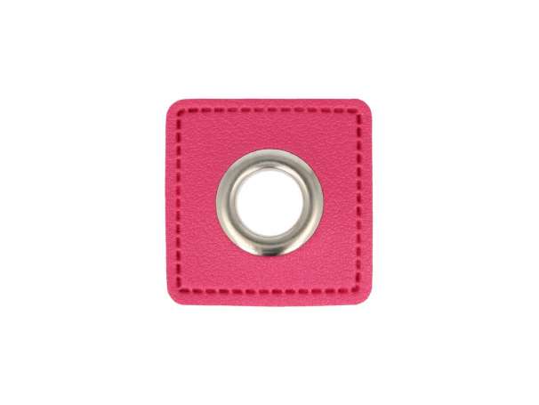 1 Kunstleder-Quadrat mit Öse - 8 mm - pink-silber