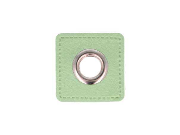 1 Kunstleder-Quadrat mit Öse - 8 mm - frühlingsgrün-silber