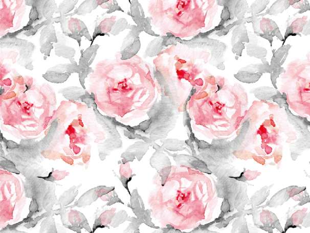 French Terry - Watercolor Roses, grau-rot - groß