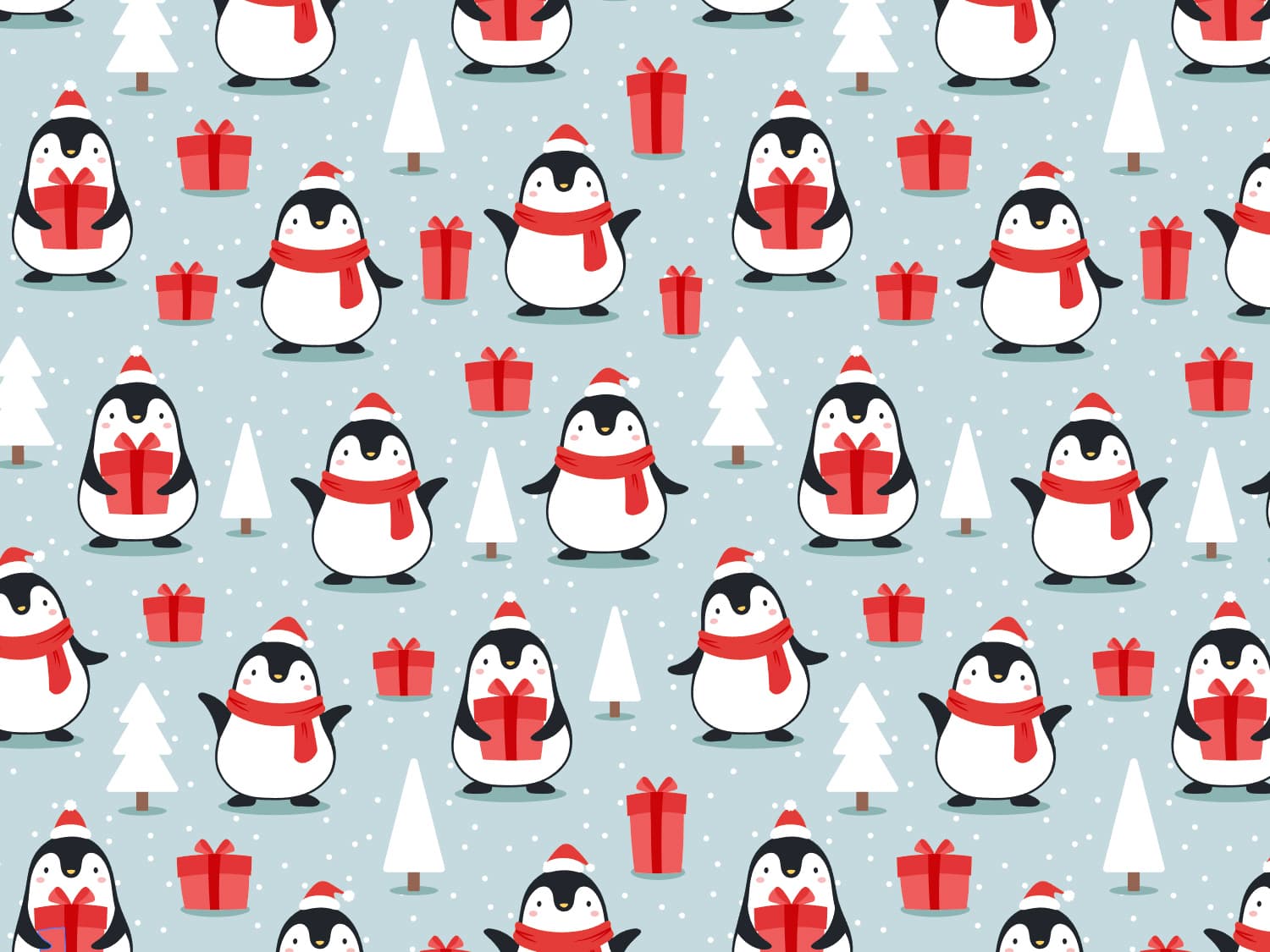 French Terry - Pinguin mit Geschenk, dunkles mint-rot - online