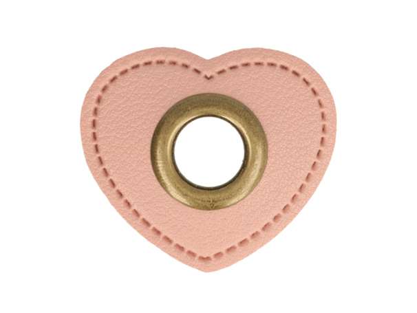 1 Kunstleder-Herz mit Öse - 11 mm - rosa/bronze