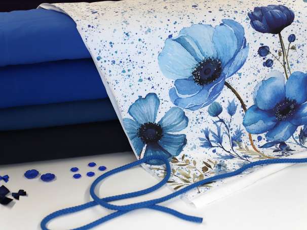  Jersey Stoff - Blumen Bordüre XXL - blau
