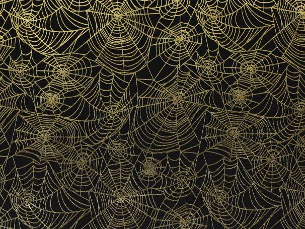 Polyester Jersey Stoff - Spinnennetz - schwarz-gold