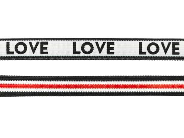 Einfassband - Streifen & Love - schwarz/weiß/rot