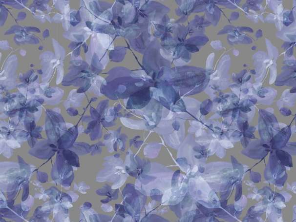 Jersey Stoff - Zweige und Blumen - blau