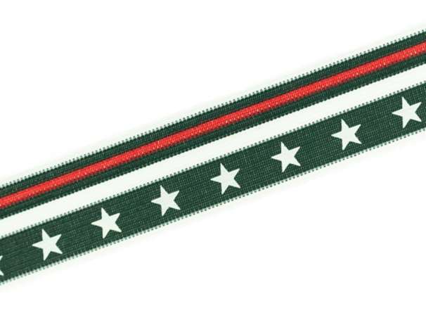 Einfassband - Streifen & Sterne - dunkelgrün/weiß/rot