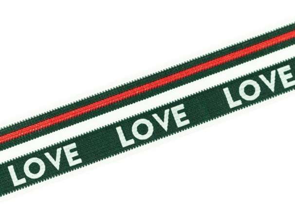 Einfassband - Streifen & Love - dunkelgrün/weiß/rot