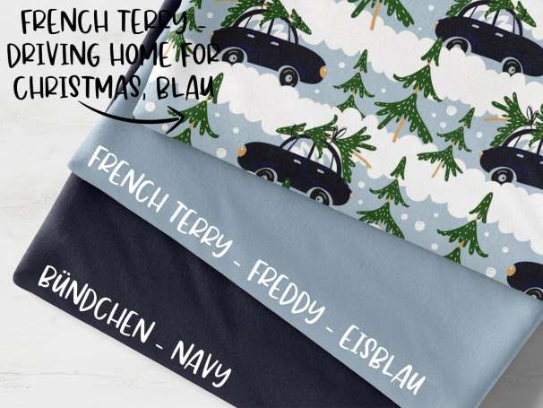 Stoffpaket French Terry - Driving Home for Christmas - blau