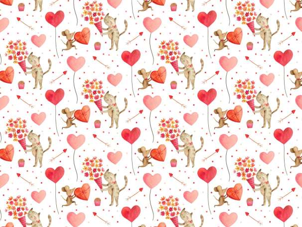 Jersey Stoff - Happy Valentine's Day - Katze & Maus