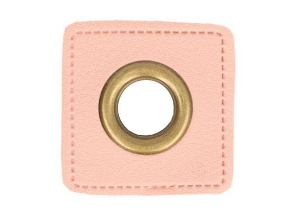 1 Kunstleder-Quadrat mit Öse - 12 mm - rosa-bronze
