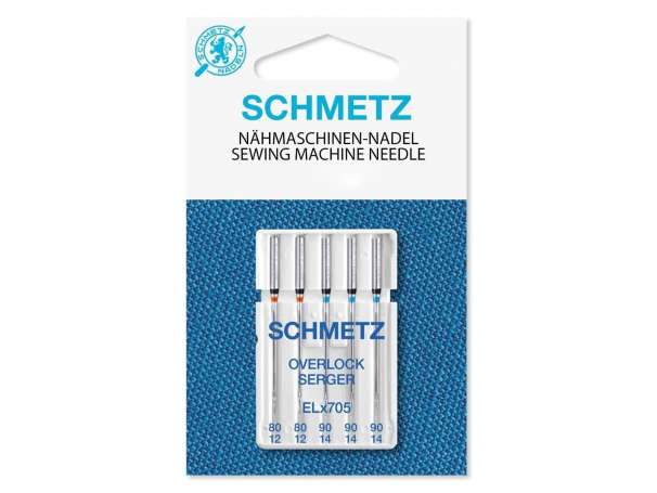 Schmetz - 5 Nähmaschinennadeln, Overlock-Nadel ELx705 - NM 80/12-90/14