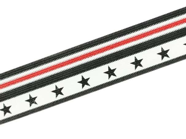 Einfassband - Streifen & Sterne - schwarz/weiß/rot