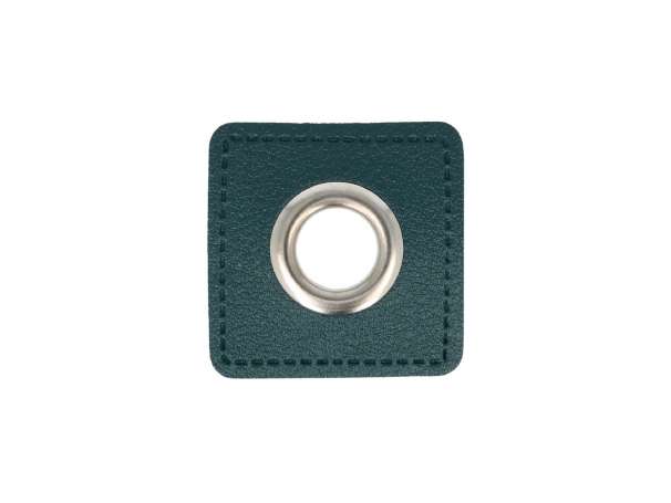 1 Kunstleder-Quadrat mit Öse - 8 mm - dunkles petrolgrün-silber