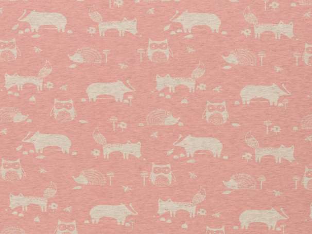 Jersey Stoff  Benno - Waldtiere - rosa