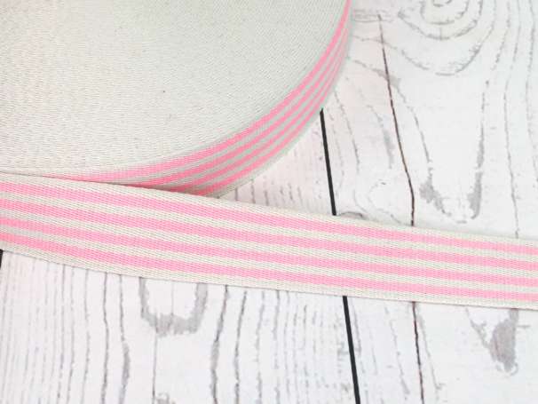 Gurtband - 35 mm - Streifen, creme-rosa