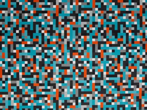 Softshell Stoff - Pixel Art - petrol, orange