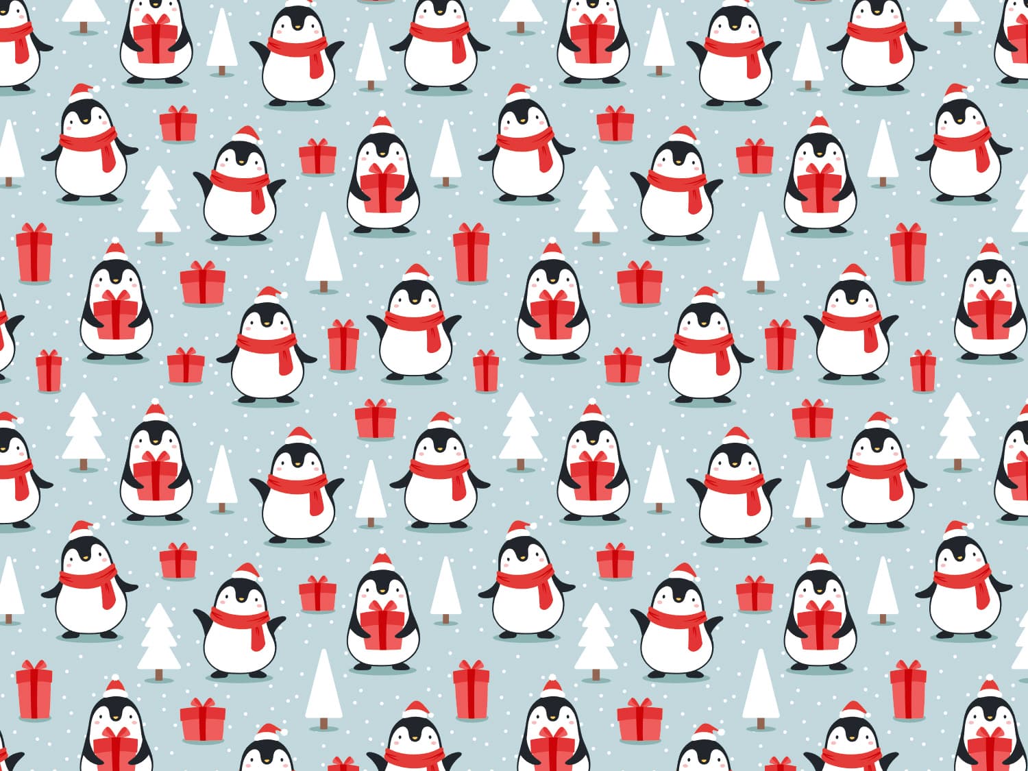 French Terry - Pinguin mit Geschenk, dunkles mint-rot - online kaufen